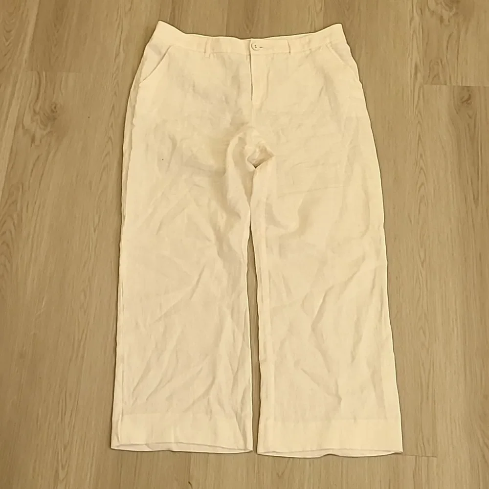 Garnet Hill 100% Linen Pants Wide Leg White 12 Summer Flowy Beachy Breathable - Picture 2 of 9